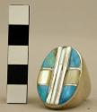 Ring, inlaid with silver, turquoise, and mother-of-pearl