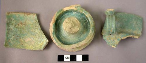 3 potsherds - green glazed