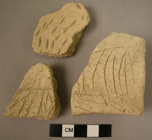 3 Nuzi period ware sherds - irregular striations