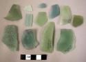 23 pieces of blue-green glass