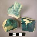 3 potsherds (handles) - blue-green glaze