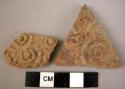 2 potsherds - red, stamped