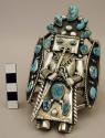 Bracelet, silver with 16 turquoise stones, standing katsina holding bow