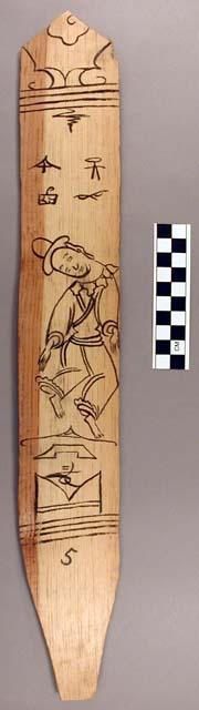 Ornament?, flat stick, black painted designs - including human