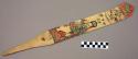 Ornament?, flat pointed stick, painted design - human & zoomorphic