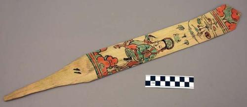 Ornament?, flat pointed stick, painted design - human & zoomorphic