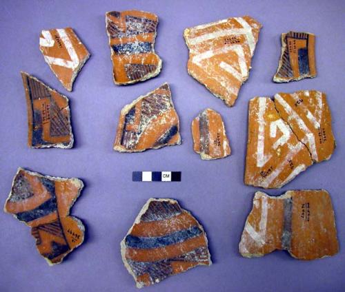 Ceramic; sherd (rim & body); bowl; white & black - red ext.; black - red int.