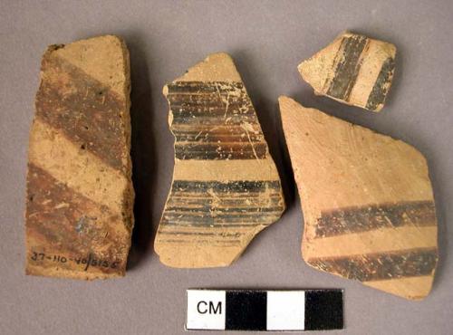 5 potsherds - dark on light bands