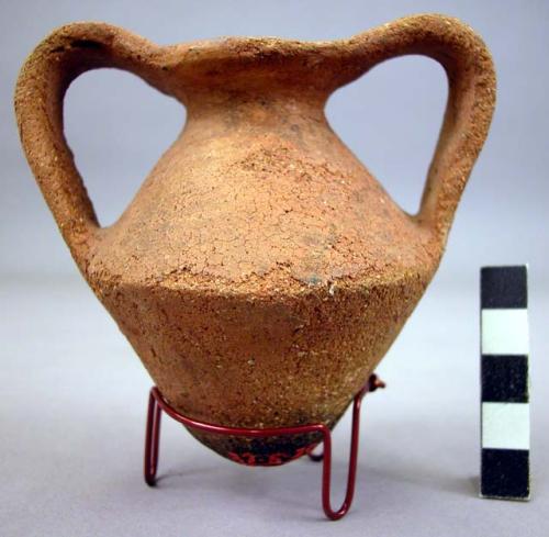 Small red ware vessel - small neck, flaring rim, 2 handles