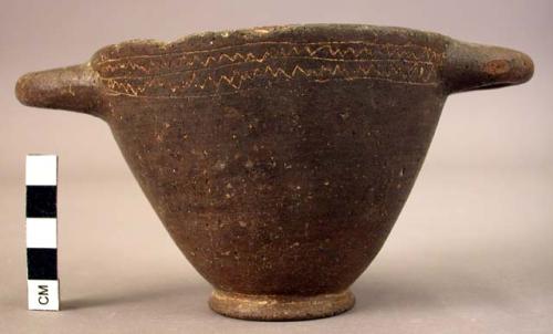 Coarse ware pottery vessel - two-handled bowl