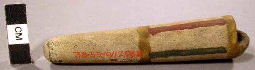 Navajo hunting pipe of clay with yellow and red design (female)