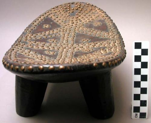 Wooden stool - decorated with small brass studs