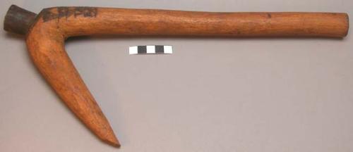 Wooden hoe - used when no iron one is available; not merely a hoe handle to fit