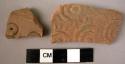 2 potsherds - red, stamped