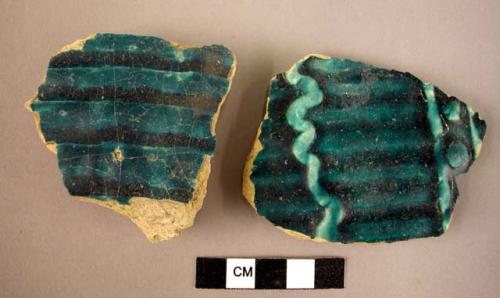 13 potsherds - blue-green glaze