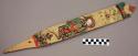 Ornament?, flat pointed stick, painted design - human in red & green clothing