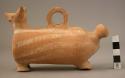 Pottery vessel - theriomorph; ring top; spouted; white on red;