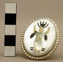 Ring, silver, inlaid mother-of-pearl and jet katsina dancer, silver border