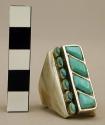 Ring, silver, with inlaid turquoise stones in rows