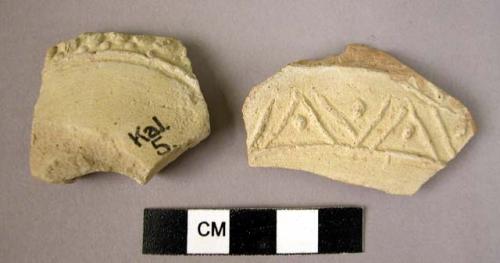 2 potsherds - pressed ware