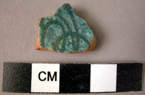 Potsherd - green on blue glaze