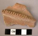 Rim potsherd - red-brown, relief, and incised