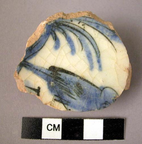 Base potsherd - blue on white glaze