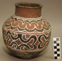 Earthenware vessel with cord-impressed and polychrome designs on exterior