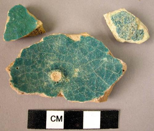 3 potsherds - blue-green glaze