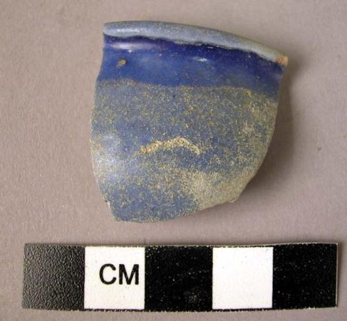 Rim potsherd - bright blue glaze