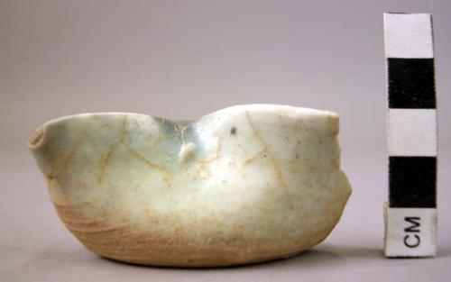 Pottery dish fragment - gray and pale blue glaze