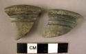 2 rim potsherds - gray ware, incised