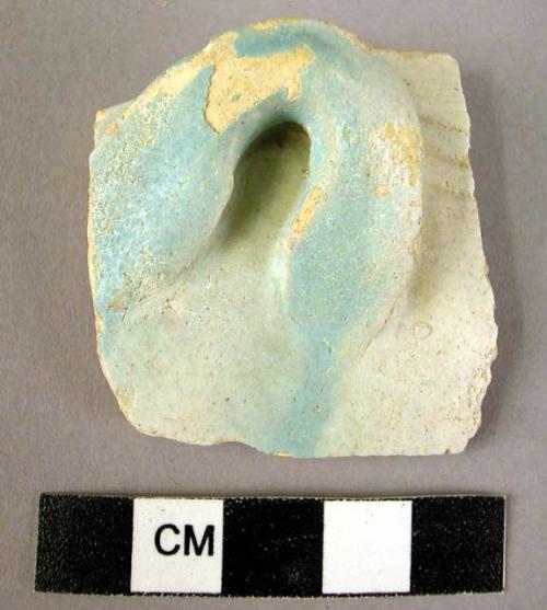 Potsherd with decorative handle - pale blue glaze