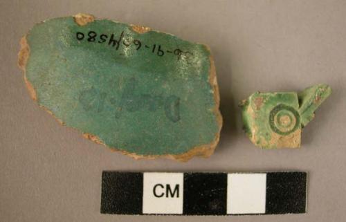 2 potsherds - green glaze