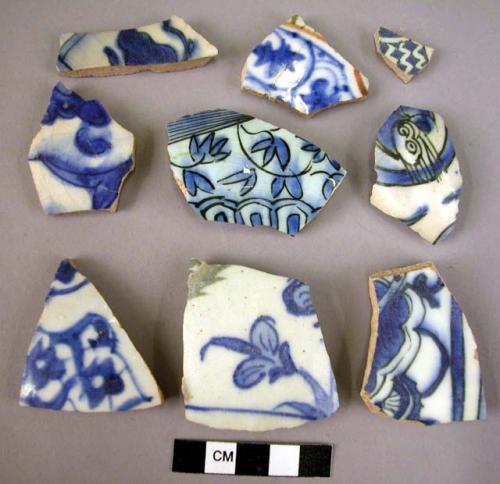 27 potsherds - blue and white glaze