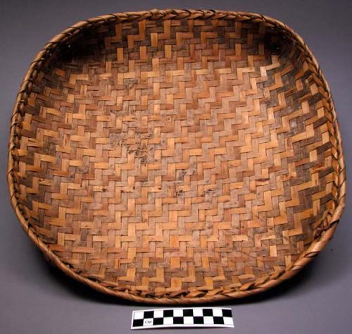 Basket, shallow, square bottom, rounded rim