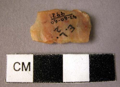 Chert micro-blade, showing signs of use; sub-rectangular, thin and flattish