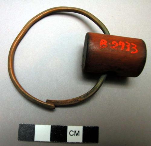 Wooden amulet on copper wire bracelet