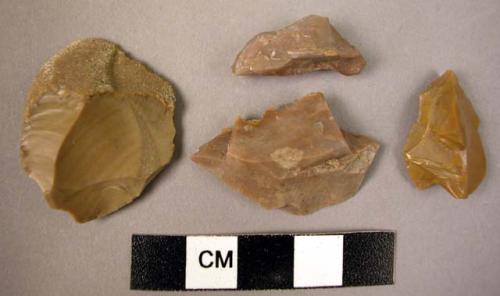 4 chert chips & flakes, some perhaps used