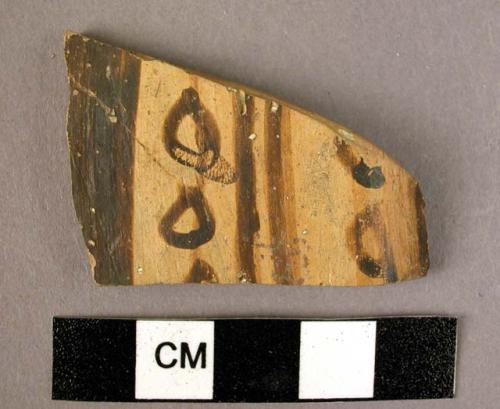 Ceramic body sherd, tan sherd, polytone, painted in brownish black