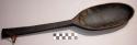 Spoon; carved wood; ovate bowl; handle - serated edges & perf., w/ fiber cord