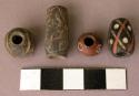 Assorted incised tubular and spherical beads: various geometric patterns