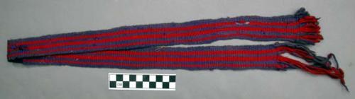 Woven wool head band - blue-purple and red warp striped pattern; +