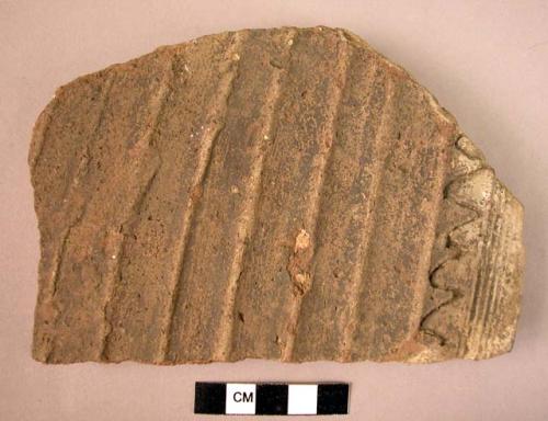 2 potsherds - gray ware, incised, ribbed