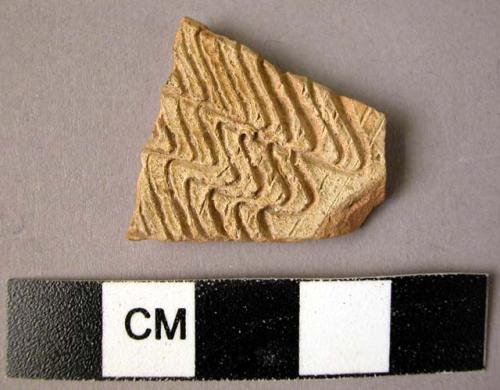 Potsherd - light colored - buff slip, incised