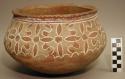 Earthenware bowl with cord-impressed and polychrome designs on exterior and polychrome designs on interior
