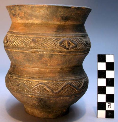 Double-lobed jar with base, dark ware