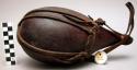 Gourd container, corn cob stopper, leather carrying strap, height 10 1/2"