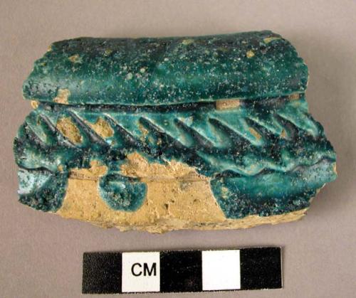 Rim potsherd - blue-green glaze