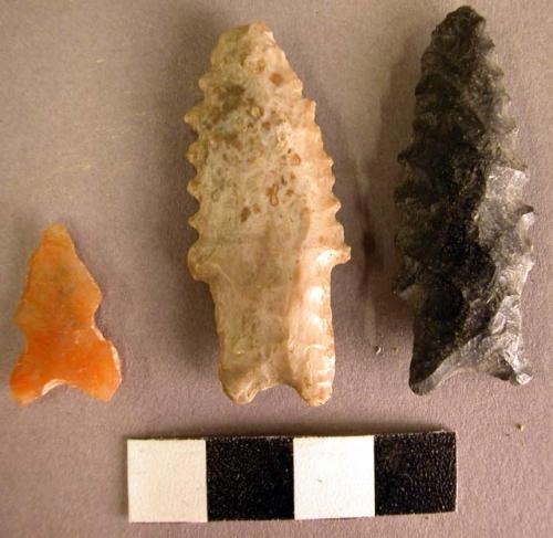 Chipped stone points, with serrated edges